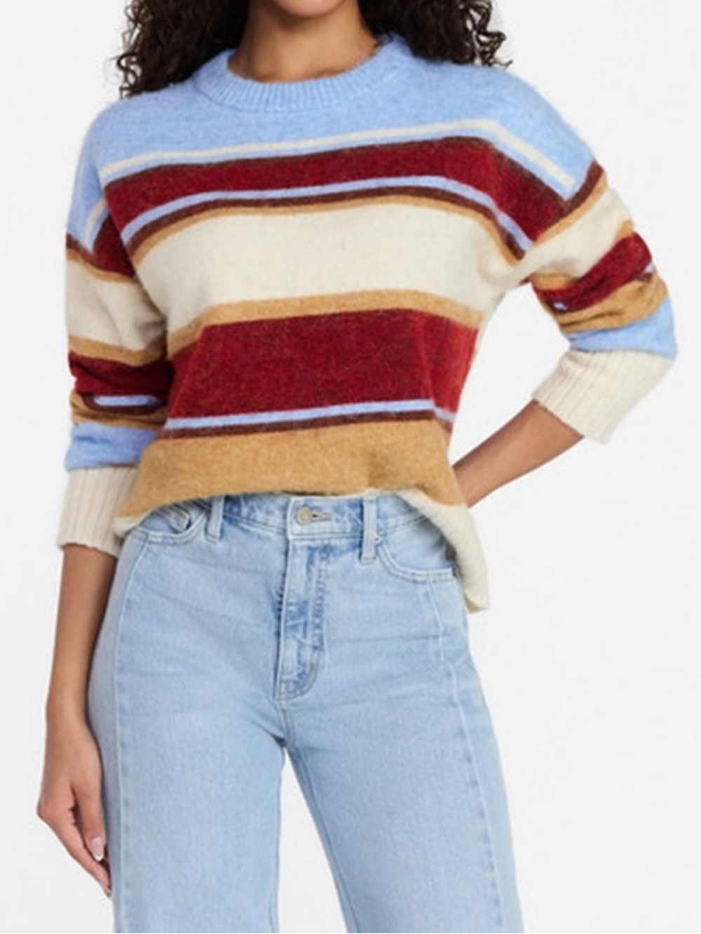 Time & Tru Multicolor Striped Crewneck Sweater Lt Blue Cream Burgundy EUC sz XXL
